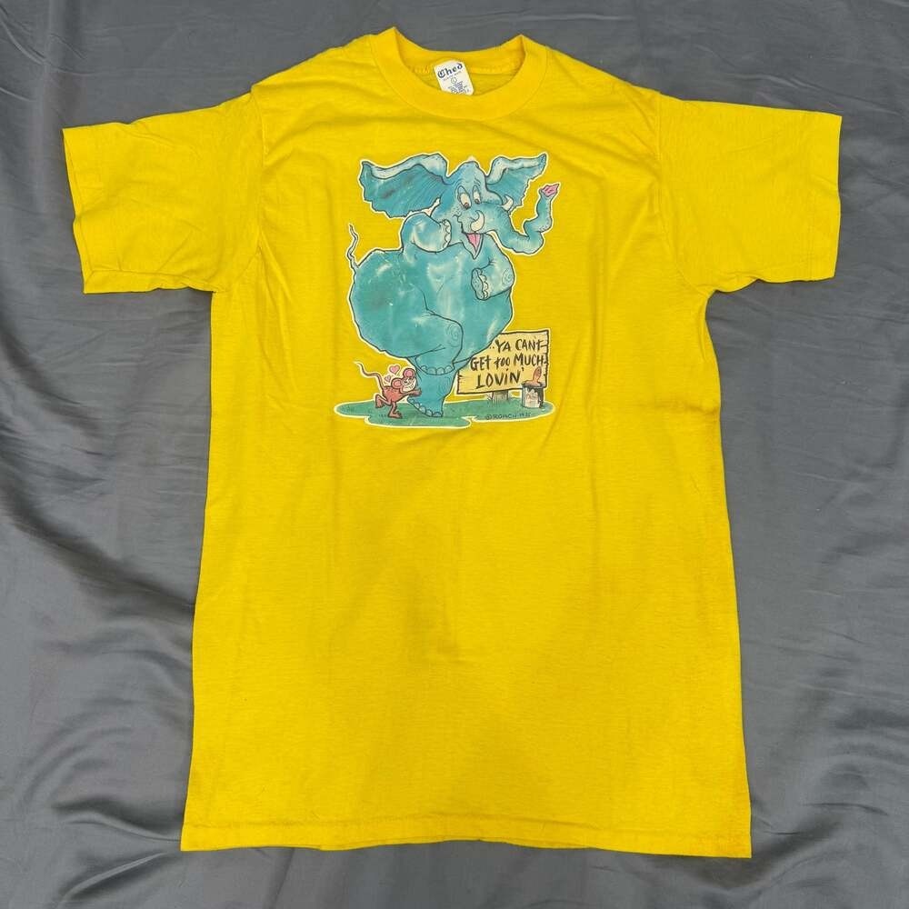Vintage 1975 Roach Elephant Graphic T-Shirt Yellow Single Stitch Ched Large